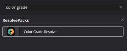 Color Grade Resolve en la biblioteca de efectos de DaVinci Resolve, dentro del grupo ResolvePacks